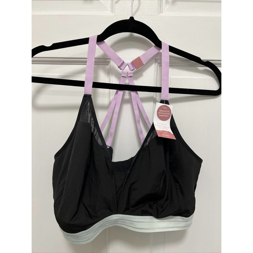 New Cacique Bralette Extra Support Racerback Strappy Black Bra Plus Size 26/28
